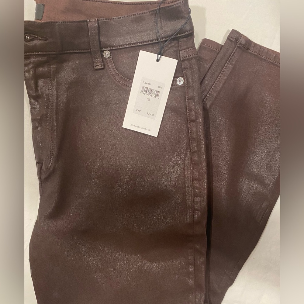 JEANS NEW 7 FOR ALL MANKIND High Waist Ankle Super Skinny Chocolate Sz 32
